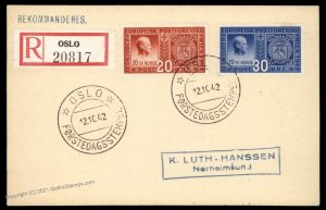 Norway 1942 Vidkun Quisling Set  Registered FDC Cover G100431