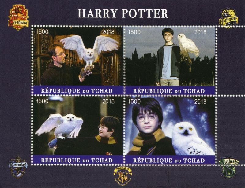 Chad 2018 MNH Harry Potter Daniel Radcliffe 4v M/S I Owls Movies Film Stamps 