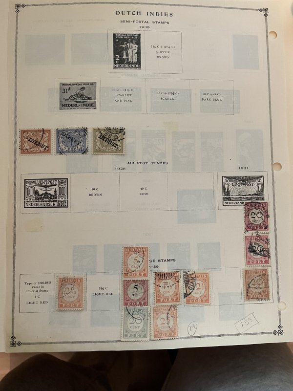 Collection of classic Netherlands Indies stamps on old Scott pages