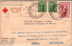 1941 Melbourne Australia Internment Camp Red Cross Cover to Geneve Switzerland