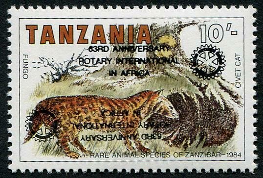 HERRICKSTAMP TANZANIA Sc.# 408 Rotary Club Error Stamp, Double Ovpt.