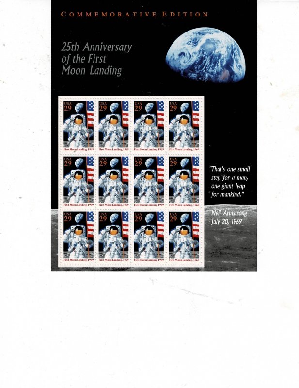 25th Anniversary of First Moon Landing US 29c Postage Sheet #2841 VF MNH