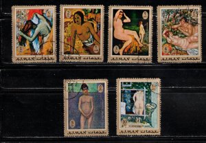 AJMAN Lot Of 6 Used Nudes By Various Artists - Nude Art Paintings On Stamps 3