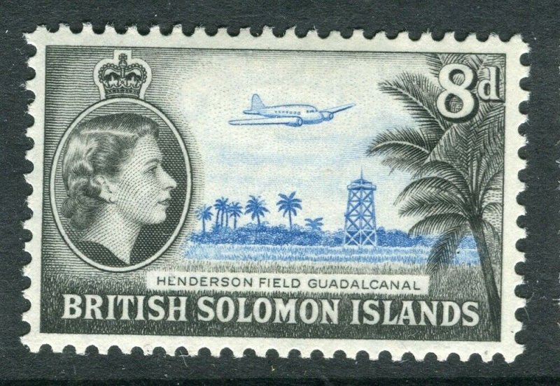 BRITISH SOLOMON ISLANDS; 1953 early QEII issue fine mint hinged 8d. value