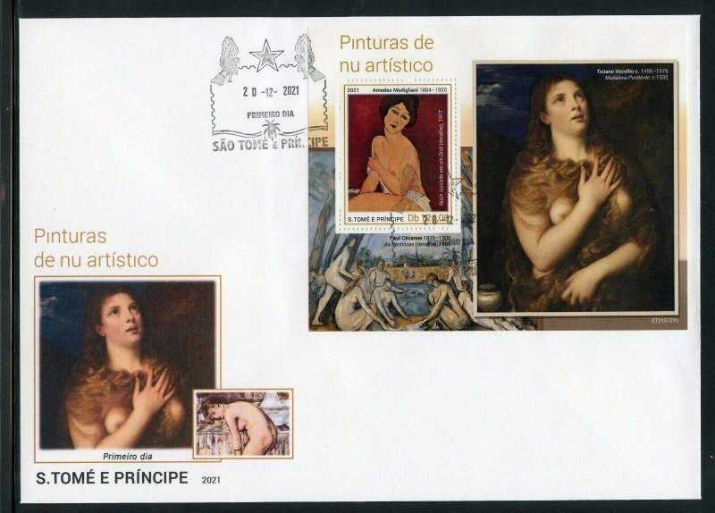 SAO TOME 2021 NUDE PAINTINGS MODIGLIANI VECELLIO S/SHEET FIRST DAY COVER