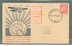 Australia  169 1937 Airpost Exhibition, Illustrated cachet; Expo cover, bit age wear, corner creasing, hinge removal on reverse