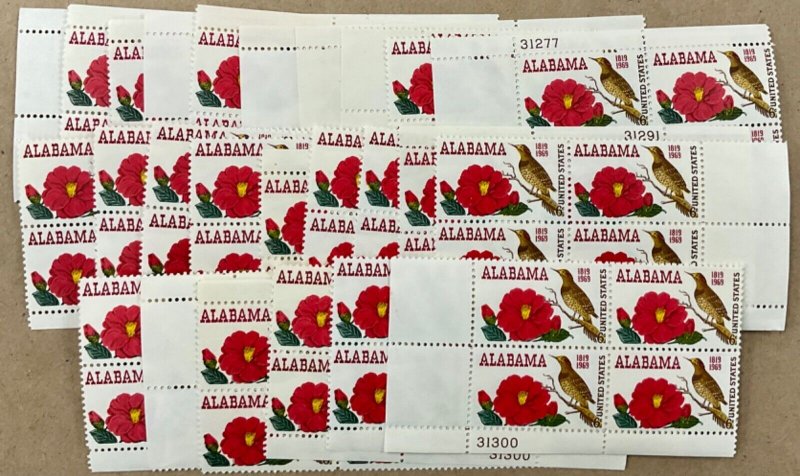 1375      Alabama Statehood   MNH 6c Plate Blocks    FV $6.00    Issued in 1969