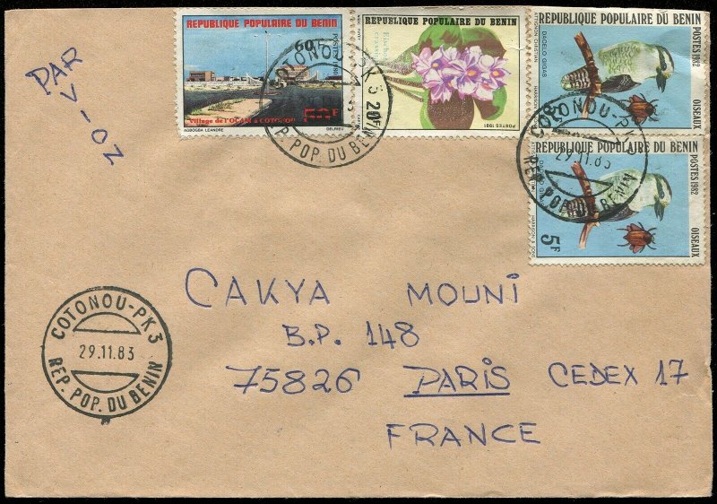 Benin 1983 Kookaburra & Flower Stamps on Cover (336) 