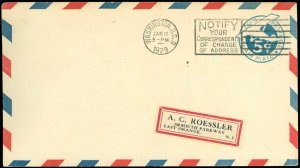 1/12/1929 WASH DC CDS, AC ROESSLER Label Serviced Cover, Size #13, SC #UC1 FDC!