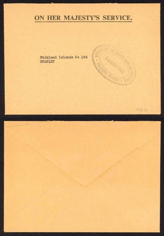 Falkland Is 1985 OHMS Cover from the Office of the Senior Medical Officer