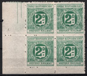 GB IRELAND GS&WR RAILWAY Letter Stamp 2d BLOCK{4} Great Southern Mint MM SS19