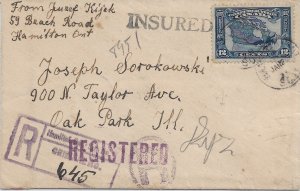 1929 Hamilton, Canada to Oak Park, IL Insured Registered solo 12c ... (56801)