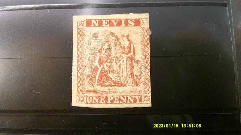 Nevis 1861 Scott# 5 Unused/Used? VF (Clipped XF) Scarce Piece