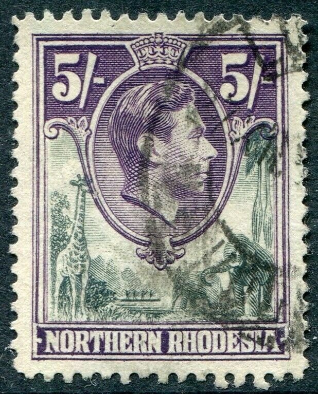 NORTHERN RHODESIA-1938-52 5/- Grey & Dull Violet Sg 43 FINE USED V48303