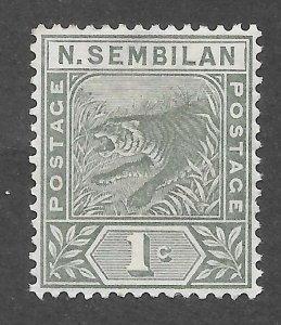 Malaya-Negri Sembilan Scott 2 MNHDG - 1893 1c Green Tiger - SCV $4.00