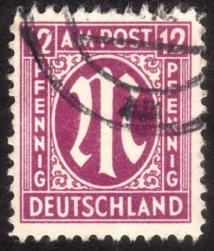 1945 Germany, American-British Occ. (Bizone) 12pfg, Used, Sc 3N8a, Mi 7zab