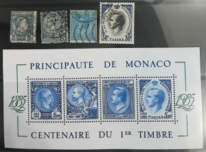 Monaco 3;13;73;339;1500 Monaco Stamp Cent LouisII/RainierIII MNH S/S CV$57 1985