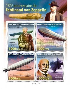 C A R - 2023 - Ferdinand von Zeppelin - Perf 4v Sheet - Mint Never Hinged