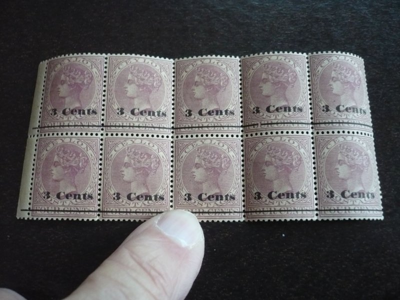 Stamps - Ceylon - Scott# 155 - Mint Never Hinged Block of 10 Stamps
