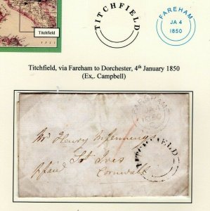 GB HANTS Cover *TITCHFIELD* UDC Fareham CDS Botley Mille Cash Letter 1850 EP449 