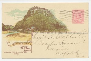 Postal stationery Canada 1913 Mount Stephen - Pacific Railway Company - Statemen