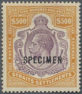 MOMEN: MALAYA STRAITS SG #215s 1912 SPECIMEN MINT OG H SUPERB QUALITY LOT #60700