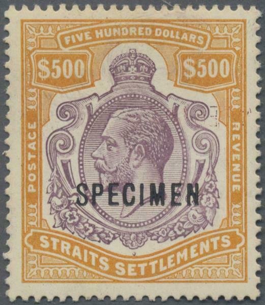 MOMEN: MALAYA STRAITS SG #215s 1912 SPECIMEN MINT OG H SUPERB QUALITY LOT #60700