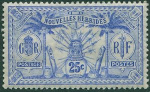 New Hebrides French 1911 SGF14 25c ultramarine Weapons Idols MNH