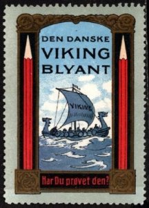 Vintage Denmark Poster Stamp The Danish Viking Pencil Have You Tried It?