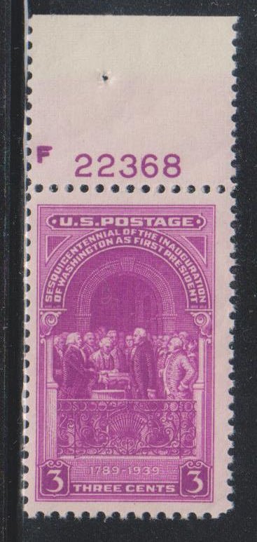 United States,  3c Washington Inauguration (SC# 854) MNH Plate # Single