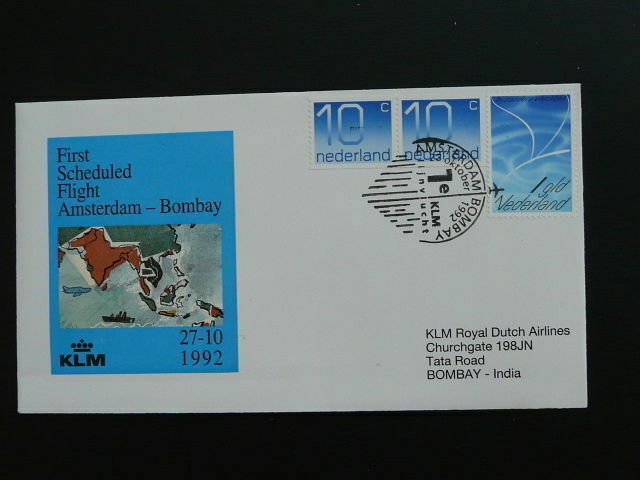 FFC first flight cover flown on KLM Amsterdam Bombay Mumbai India 27 oct 1992