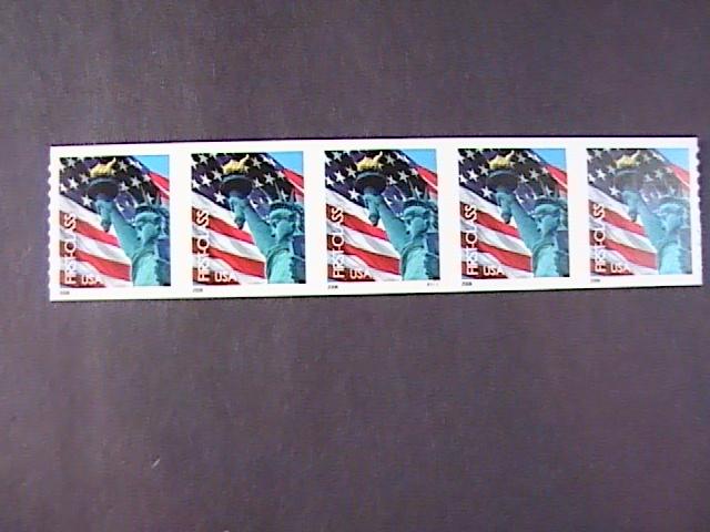 U.S.# 3970-MINT/NH-PLATE # COIL STRIP OF 5(P#1111)--FLAG & LADY LIBERTY--2005