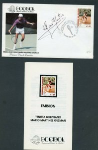 BOLIVIA SCOTT# 851 FIRST DAY COVER OLYMPICS 1992 SIGNED MARIO MARTINEZ AS SHOWN
