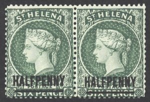 St. Helena Sc# 34 MH pair (15mm words) 1894 ½p on 6p Queen Victoria