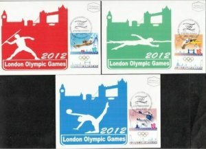 JUDAICA - ISRAEL Sc # 1940-2 SET of 3 MAXIMUM CARDS for LONDON 2012 OLYMPICS