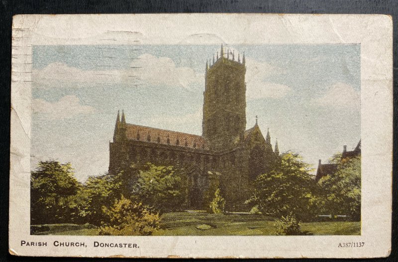 1917 St Albans England Picture Postcard Cover Perfin Stamp Parish Church