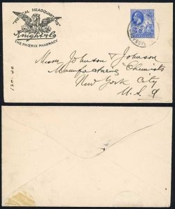 Barbados 2 1/2d on Printed envelope to the USA