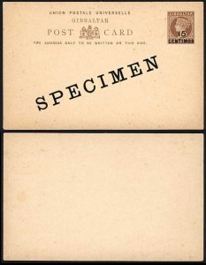 Gibraltar HG11 15c on 1 1/2d Brown Buff Postcard Slant top to 5 SPECIMEN