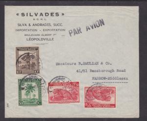 Belgian Congo Sc 193, 219 (2), 224 on 1948 Air Mail cover Leopoldville to London