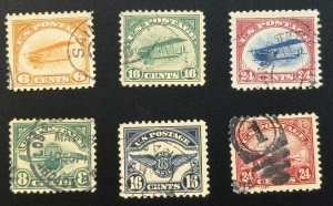 1918-23 US Air Mail Stamps (Scott #C1-C6) Used CV $175.00