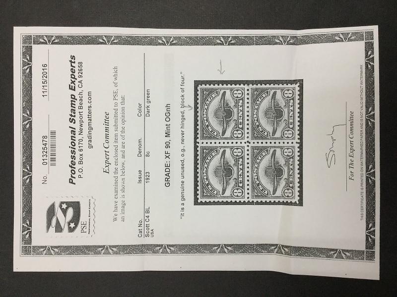 US #C4 MINT OG NH **PSE GRADED CERT XF-90** SMQ $75 LOT #1077