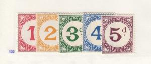 TRISTAN DA CUNHA # J1-J5 MNG UNUSED POSTAGE DUES CAT VALUE $25