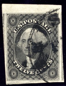 US 17 12c 1851 George Washington imperf PSAG grade 98J CDS cancel
