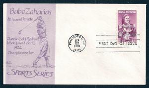 UNITED STATES FDC 18¢ Babe Zaharias 1981 Bazaar