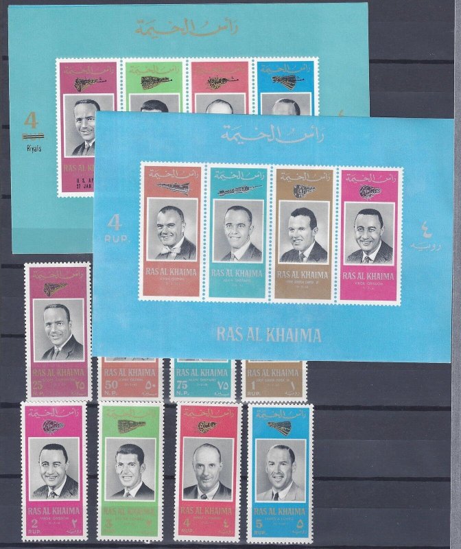 UAE RAS AL KHAIMA 1963 SPACE ASTRONAUTS SET OF 8 TWO IMPERF SOUVENIR SHEETS 4