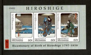 Micronesia 1997 - Hiroshige Art - Sheet of 3 Stamps - Scott #264 - MNH