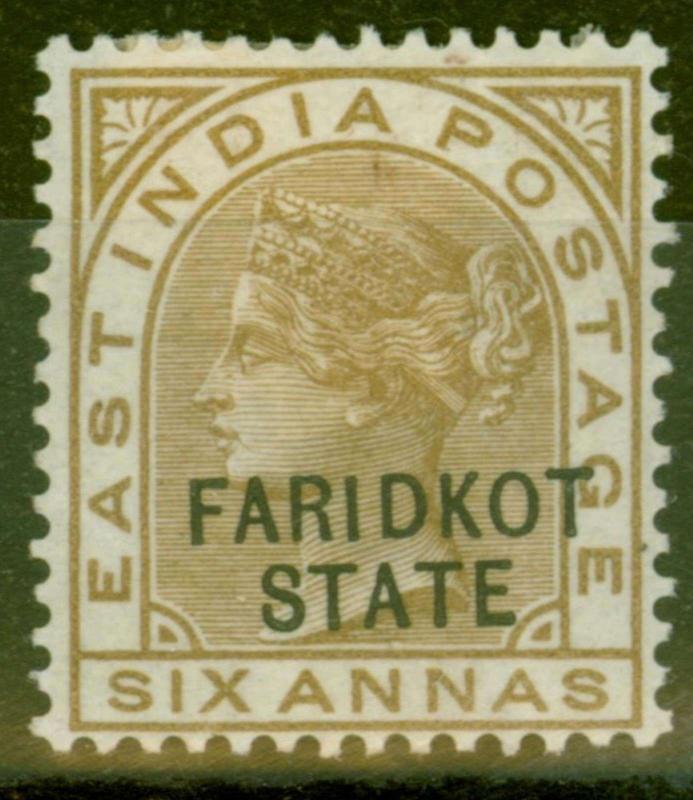 Faridkot 1887 6a Olive-Bistre SG10 Fine Mtd Mint