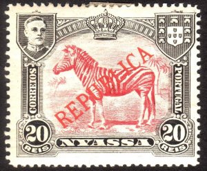 1911, Nyassa 20c, Plains Zebra, MH, Sc 54