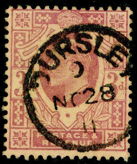 SG233, 3d dull reddish purple/yellow (lemon back), FINE USED, CDS. Cat £80. (C)