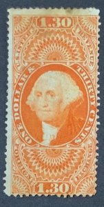 USA REVENUE STAMP 1863 $1.30 LIGHTLY CUT CANCEL SCOTT#R77c